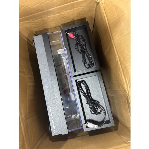 Vinyl Record Player with Stereo Bookshelf Speakers, 3-Speed Belt-Drive Turntable, Modern Vinyl LP Player with Wireless Playback, Auto Stop, RCA Output | Black Leather