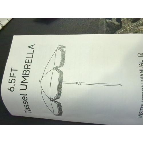 Tempera 6ft Boho Beach & Patio Umbrella with Fringe, Market Umbrellas with UPF 50  UV & Water-Resistant Canopy, 1.5 Wood Pole & Button Tilt.