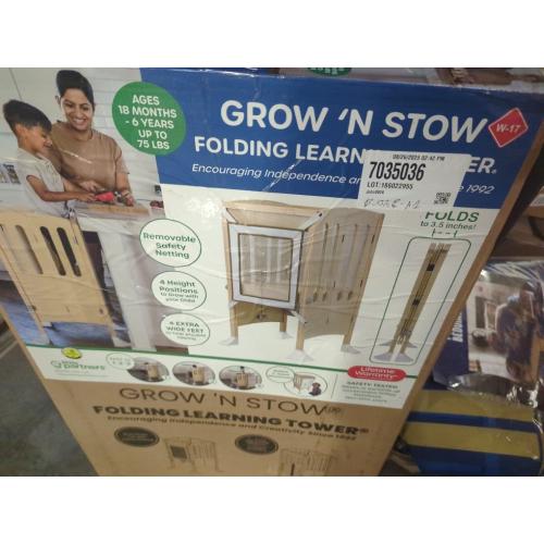 Little Partners Grow 'N Stow Folding Learning Tower, Adjustable Montessori Kitchen Counter Toddler Platform for Cooking, 35 H x 23.25 W x 23 D, Ages 18 mos. to 6 yrs. (Natural)