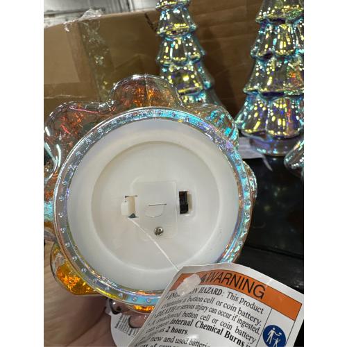 Small Christmas Tree Tabletop Decor - Glass LED Lighted Xmas Tree Ornament.            Window Home Decor Holiday Decorations.  ( Set of 4 )