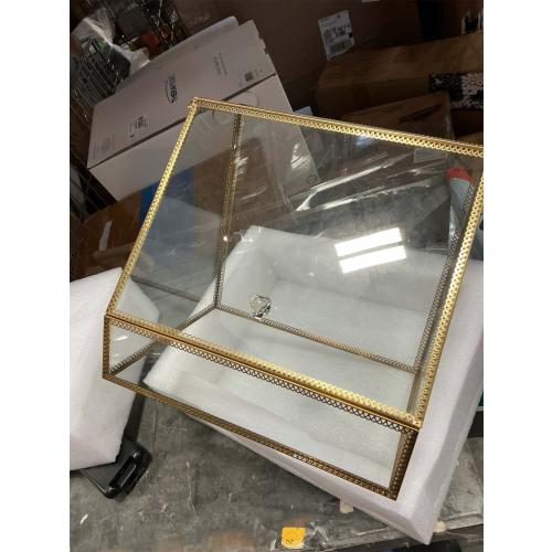 Vintage Makeup Organiser Clear Mirrored Brass Metal Case Spacious Cosmetic Storage for Makeup/Jewelry/Brushes/Perfumes/Skincare Glass Display Cabinets Dustproof Make Up Storage