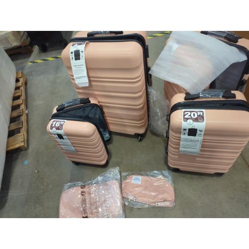 LONG VACATION 6 Piece Luggage Set Carry on Suitcase with ABS PC hardshell, Spinner Wheels & YKK Zipper TSA Lock (PINK, 6 piece set)