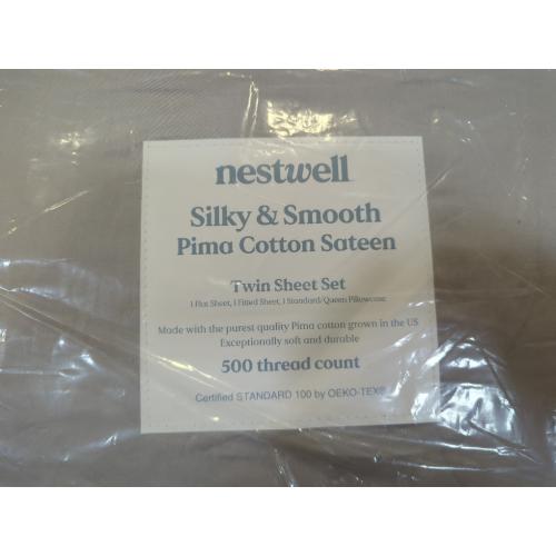 Nestwell Pima Cotton Sateen 500-Thread-Count Twin Sheet Set in Dove