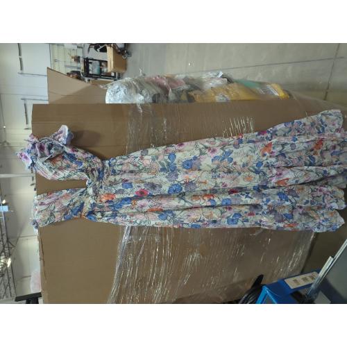 XL Neck Strappy Floral Maxi Puff Sleeves Tea Party Dress Cut Out Waist Detail Pleated Boho Dress