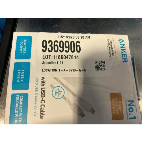 Anker 2 Port 33W Wall Charger with 6' USB-C to USB-C Cable - White