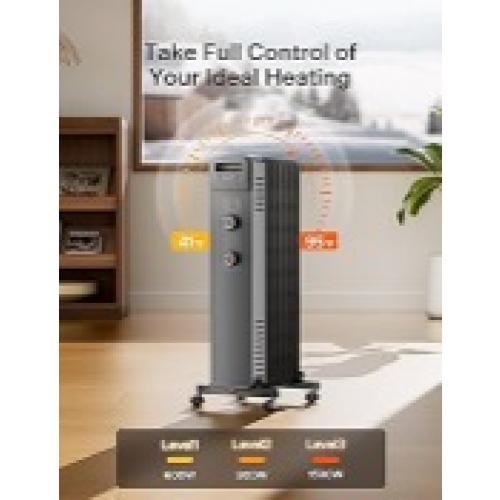 Pelonis Oil Filled Radiator Heater for Large Space, 2025 Upgraded, Space Heaters with 1500W Quiet Warmth Radiant Heater, 3 Heating Modes, Overheat & Tip-Over Protection, Adjustable Thermostat, Black