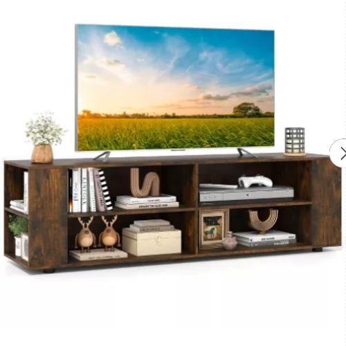 Costway Wood TV Stand Console Storage Entertainment Media Center w/ Adjustable Shelf Walnut