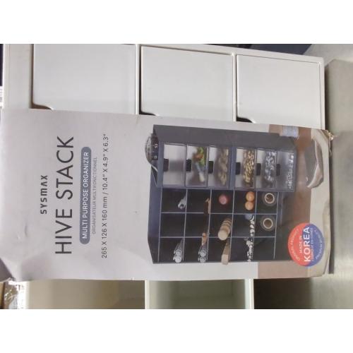 WHITE  Sysmax Hive Stack Desk Organizer – Stackable Pen Holder, Stationary Organizer with Drawers - Office Storage, School Supplies, Makeup (Made in Korea, white)