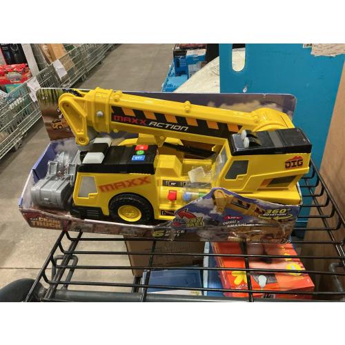 Sunny Days Entertainment, LLC. Maxx Action 27'' 3-N-1 Crane Truck - Large Construction Vehicle with Lights, Sounds and Motorized Drive | Realistic Crane with Joystick Controllers
