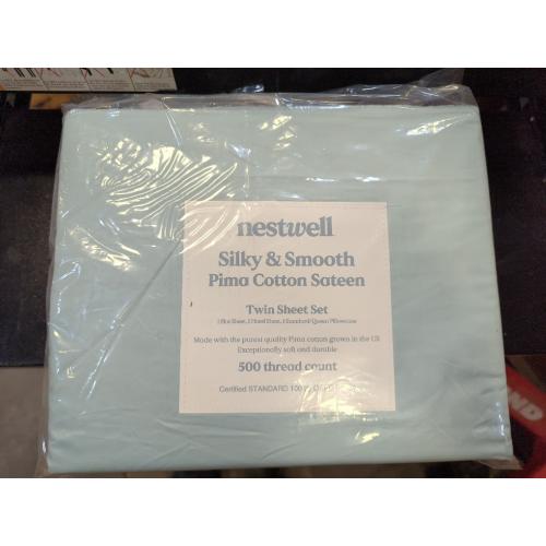 Twilight Blue Twin Size Nestwell Pima Cotton Sateen 500-Thread-Count Twin Sheet Set in Twilight Blue