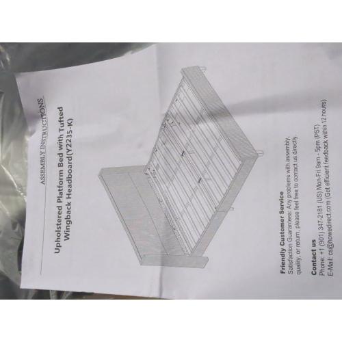 Upholstered Platform King Bed with Tufted Wingback Headboard Light Grey