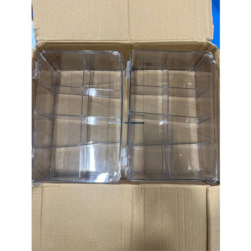 Plastic Clear Storage Containers, Set of 2 Tea Bag Organizer Boxes 8 Compartments with Lids, Underwear Tie Drawer Organizer, Dresser Organizer (10.8×7×3.7)