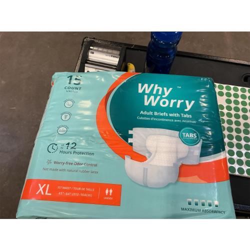 WhyWorry Adult Diapers with Tabs, Disposable Incontinence Briefs for Women & Men with Maximum Absorbency, Adult Briefs for Incontinence Overnight, Odor Control, Unisex, XLarge, 15 Count