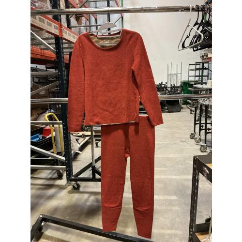 Size S/M Burnt Orange Fleece Thermal Underwear Lined Long Johns Base Layer Top and Leggings 2 Pc Set for Cold Weather
