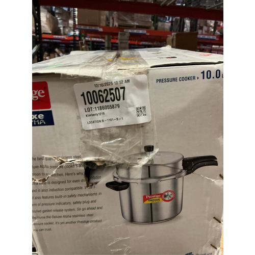 Prestige 10-Liter Deluxe Alpha Induction Base Stainless Steel Pressure Cooker, Small, Silver