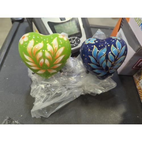 Set of 2 Size 3 Color Blue and green eSplanade Mini Heart-Shaped Cremation Urn Keepsakes Memorial Jar Pot Container - Set of 2 | Small Urns for Funeral Ashes Burial | Multi Printed Metal Keepsakes | Blue and Green - 3 Inches