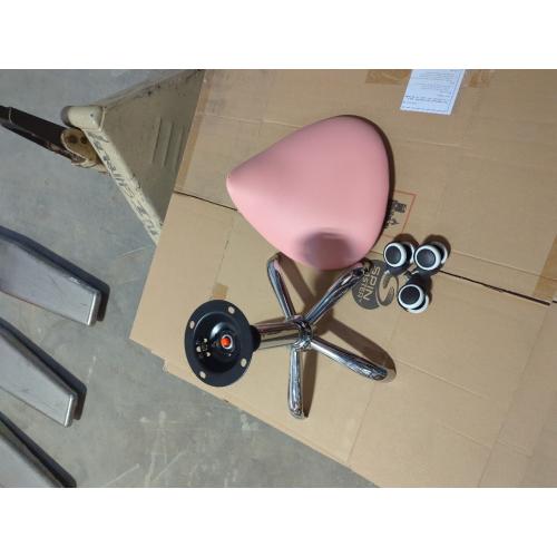 PINK KKTONER Rolling Saddle Stool PU Leather Swivel Adjustable Rolling Stool with Wheels Salon Chair