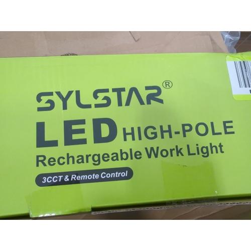 Size 8ft SYLSTAR 360° Rechargeable Work Light with Remote &Telescopic Stand (8.4Ft), 3000LM Ultra Bright 3CCT Dimmable, 6000mAh Battery, Portable Camping Light for Jobsite Workshop Sports Emergencies