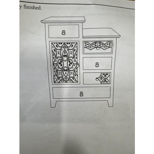 Farmhouse Accent Chest with Carved Door and 5-Drawers, Vintage Storage Cabinet Modern Dresser for Living Room, Entryway, Hallway, Multi-Drawer Organizer, Natural and Deep Blue. ( Damage see the pictures)