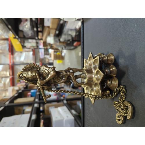 eCraftIndia 'Lord Krishna Playing Flute' Wall Hanging with 9 Oil Wick Diya (Brass, 12 cm x 23 cm, Brown, BGKDB101)