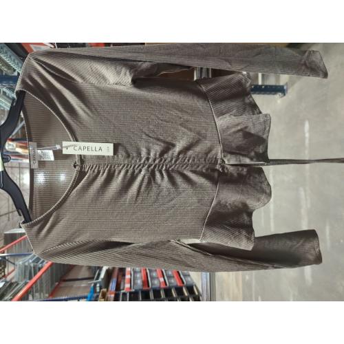 Size Large Capella USA Ribbed Drawstring Front Long Sleeve Peplum Top