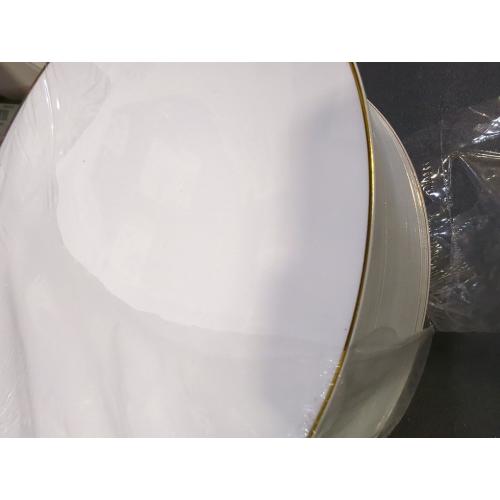 FOCUSLINE 100 Count Gold Plastic Plates 10.25 Inch, Disposable Heavy Duty Dinner Plates, Premium Hard Plastic Plate Fancy Disposable White Plate with Gold Rim