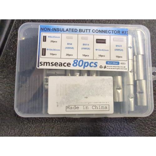 smseace 80pcs 4/6/8AWG Non Insulated Butt Connectors Kit with Heat shrinkable Tube for Wiring 4/6/8 Guage Pure Copper Butt Splice Connectors for Automotive, Marine and Industrial Applications
