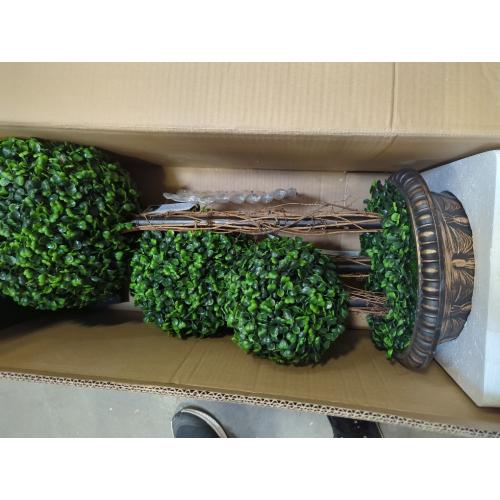 Artificial Boxwood Topiary Tree, 2.5ft Triple Ball Shaped Faux Topiary Tree w/Weighted Pot, Metal Frame, Fake Green Potted Plants Decoration for Indoor/Outdoor/Home/Office, Set of 2