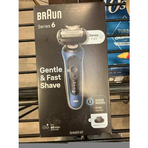 Braun Electric Shaver for Men, Series 6 6120s, Wet & Dry Shave, Turbo & Gentle Shaving Modes, with Precision Trimmer & Pouch, Blue