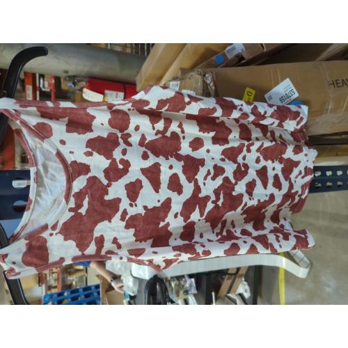 Size M..Women's Cow Print Racerback Summer Crew Neck Sleeveless Plus Back Ribbed Basic Tank Top