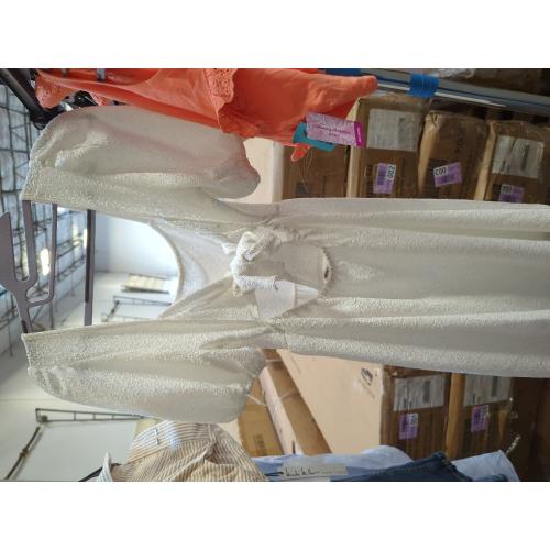 OFEEFAN Women Puff Sleeve Square Neck Tie in Back Dresses with Zipper. Off white/ size small