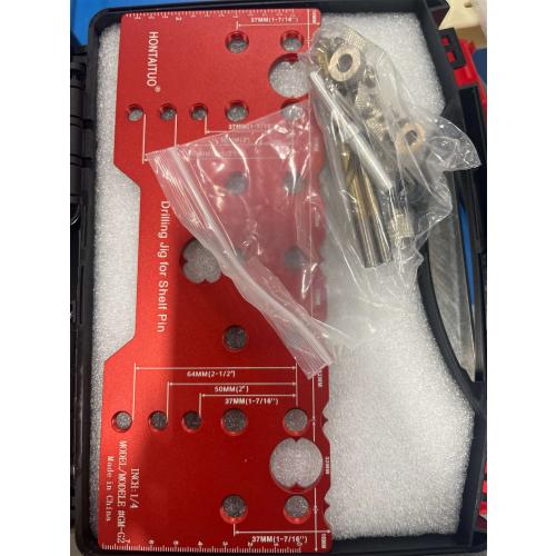 Shelf Pin Jig, 6mm Cabinet Adjustable Drill Guide, 1/4 Inch Aluminum Shelf Pin Drilling Jig Drilling for Straight Hole Shelf Pin Drilling Template Woodworking Tools, Red