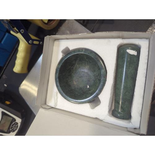 4 Diameter Natural Stone Mortar and Pestle Set as Spice Grinder, Medicine Masher - Okhli and Musal (Green Shallow)