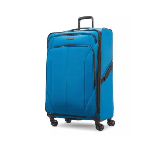 American Tourister Phenom Softside Large Checked Spinner Suitcase - Blue: 4-Wheel Travel Bag
