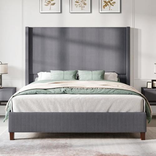Dunwoody Upholstered Wingback King Size Platform Bed,Gray