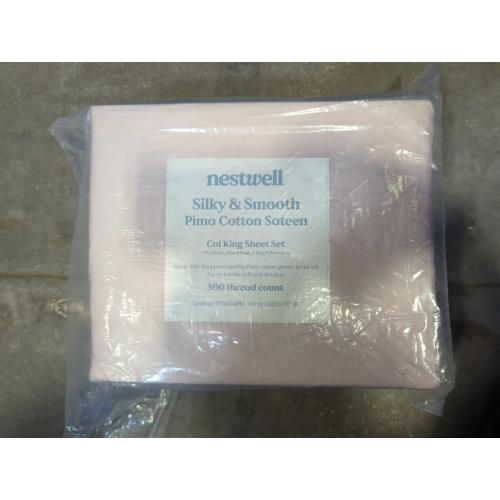 Nestwell Silky & Smooth Pima Cotton Sateen, Cal King Sheet Set, 500 Thread Count, Silver Peony