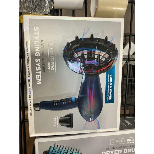 INFINITI PRO CONAIR Hair Dryer with Innovative Diffuser, Enhances Curls and Waves While Reducing Frizz, Dark Blue