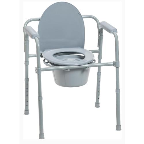 Drive Medical Folding Steel Bedside Commode Chair - Portable 3-in-1 Toilet Solution - Adjustable Height - 7.5 Qt Bucket Included - Durable Powder-Coated Steel Frame - Supports Up To 350 Lb