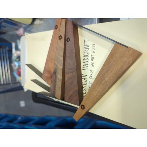 TILISMA Walnut Bookends for Shelves | Wooden Book Ends for Shelves | Sturdy Book Holders, Stoppers with Metal Base for Bookshelves | Slick Decorative Bookends Stands Firmly on Bookshelf (4 Pairs)