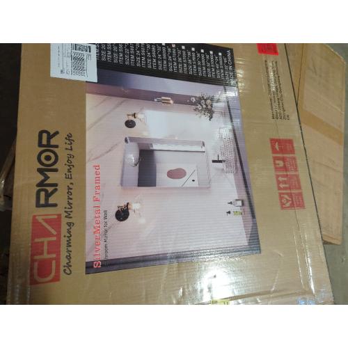 28x32 Silver Bathroom Mirror for Wall, Brushed Metal Framed Bathroom Vanity Mirror, Modern Rounded Corner Rectangle Mirror, Anti-Rust (Horizontal/Vertical)