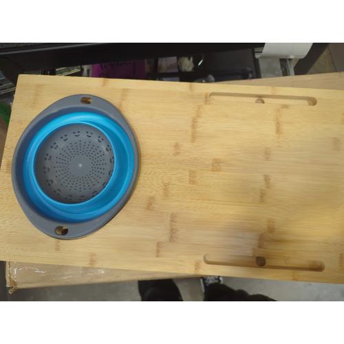 Homevative Over the Sink Bamboo Cutting Board with Collapsible/Removable Strainer and Phone Slots