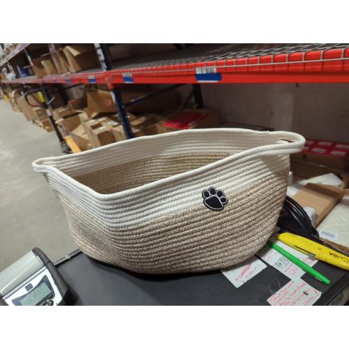 White and Brown Dog Toy Basket, Toy Box and Bin for Dog Cat Storage, 19.7 X 11 X 7.9 (30L) Large Woven Rope Basket for Blanket Storage, Living Room, Bedroom