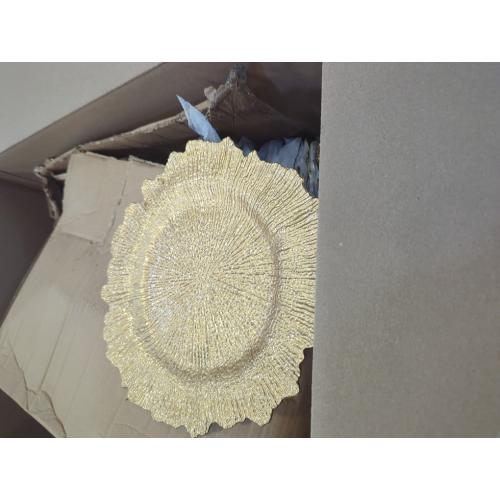 100 Pcs Charger Plates Bulk 13 Inch/Gold Charger Plate 13 in Round Matte Reef Plate Charger Ruffled Rim Dinner Charger Hollow out Flower Holde (100)