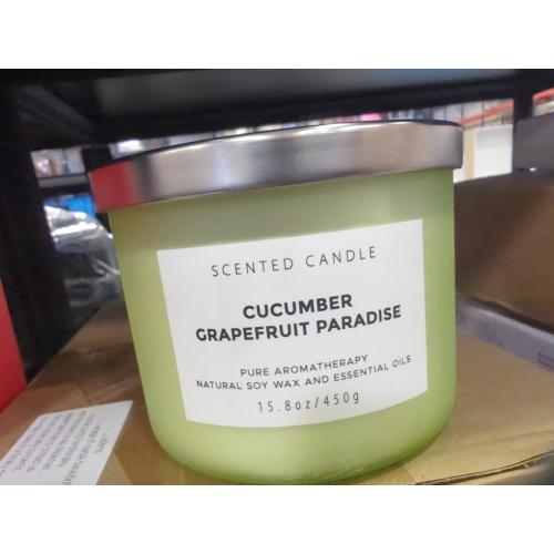 Cucumber Grapefruit Paradise 3-Wick Scented Candle | Large Soy Candle for Home 15.8 oz | Fresh Fruity Citrus Summer Aromatherapy Candle, Long Lasting Stress Relief & Relaxation Candles for Men & Women