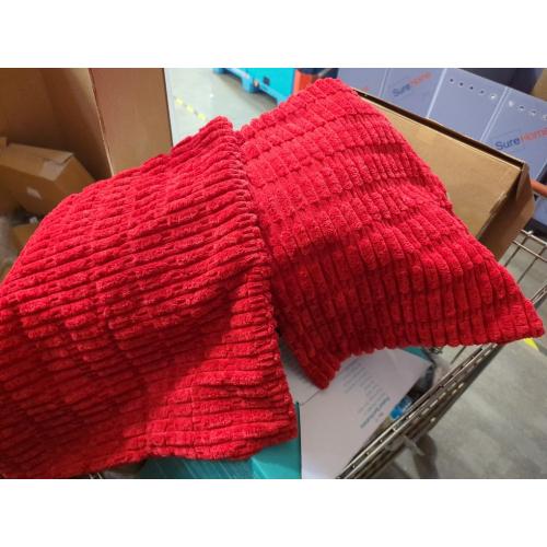 Pack of 2 Corduroy Decorative Throw Pillow Covers 18x18 InchSoft Boho Striped Pillow Covers Modern Farmhouse Home Decor for Sofa Living Room Couch Bed（Red）