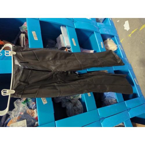 Size S Viligo Faux Leather Pants High Waist Coated PU Button Straight Leather Black Leggings Wide Leg Pants with Pockets