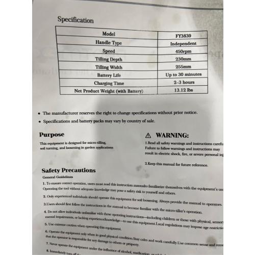 Protones Cordless Tiler Cultivator