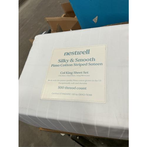 Nestwell Pima Cotton 500-Thread-Count California King Sheet Set in White Stripe