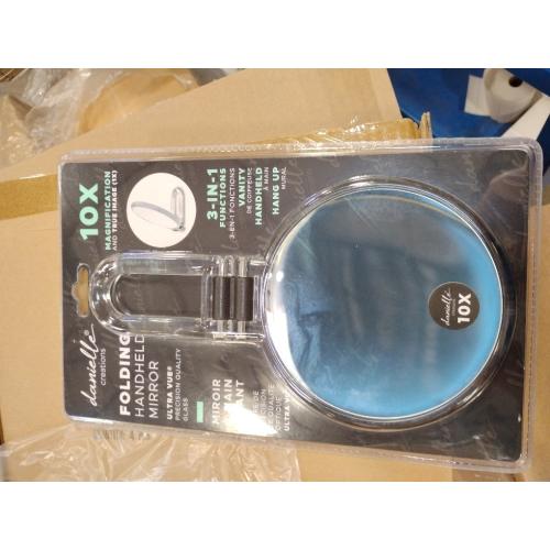 Danielle Creations 5.5-Inch Folding 2-Sided Hand Mirror, 10x Magnification, Acrylic