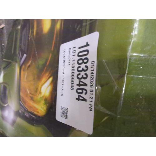 Master Chief Deluxe Helmet with Stand- Helmet with LED Lights on Each Side - Battle Damaged Paint - No SFX - One-Size-Fits-Most